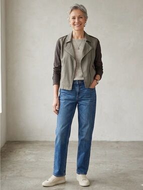 Eileen Fisher Coated Organic Linen Moto Zip Jacket​